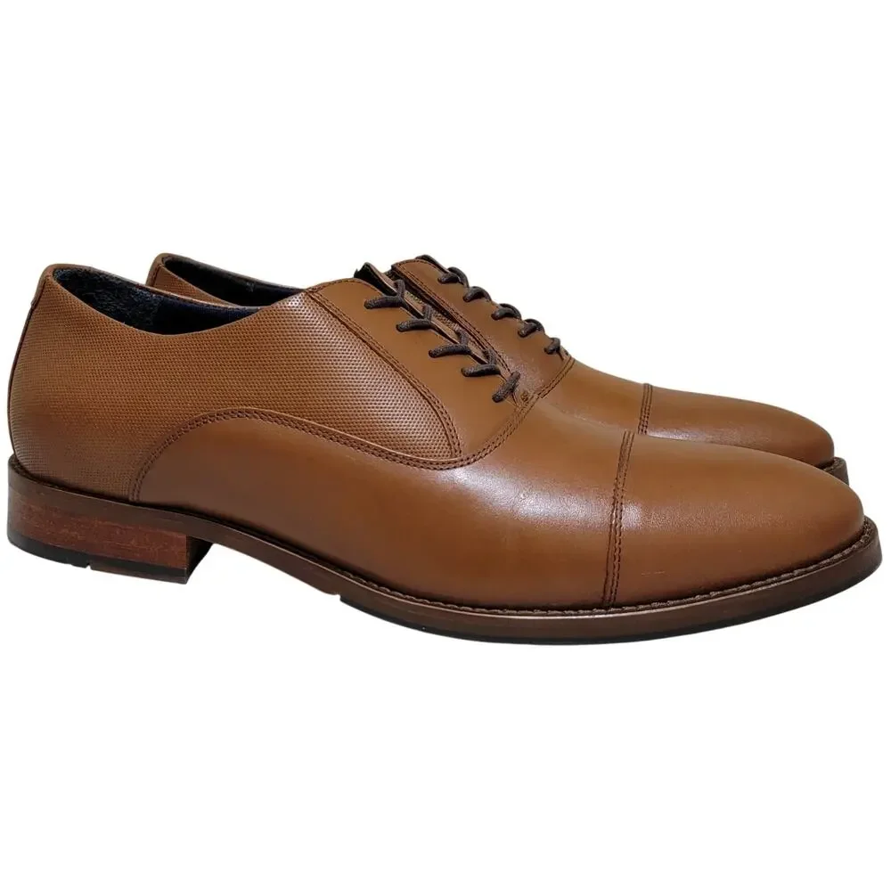 Johnston & Murphy Men Landry Embossed Cap Toe Oxfords Size US 11.5M Tan Brown